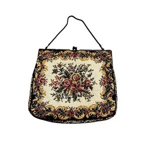 Vintage floral carpet bag with metal chain strap